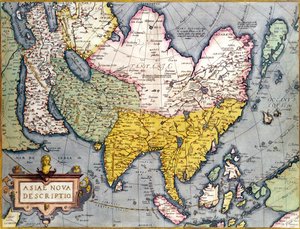 Asien: Kort over kontinentet, herunder Japan og Ostindien med en del af Ny Guinea, ca. 1580